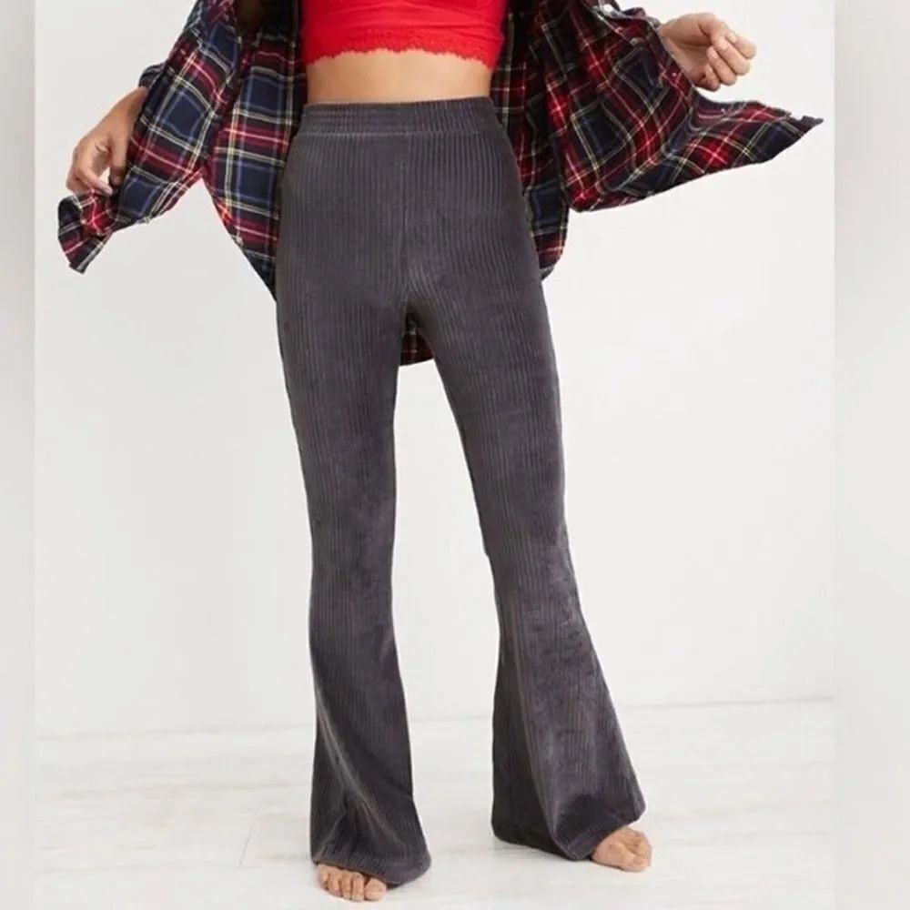 Aerie Gray Groove On Soft Velour Flare Pant